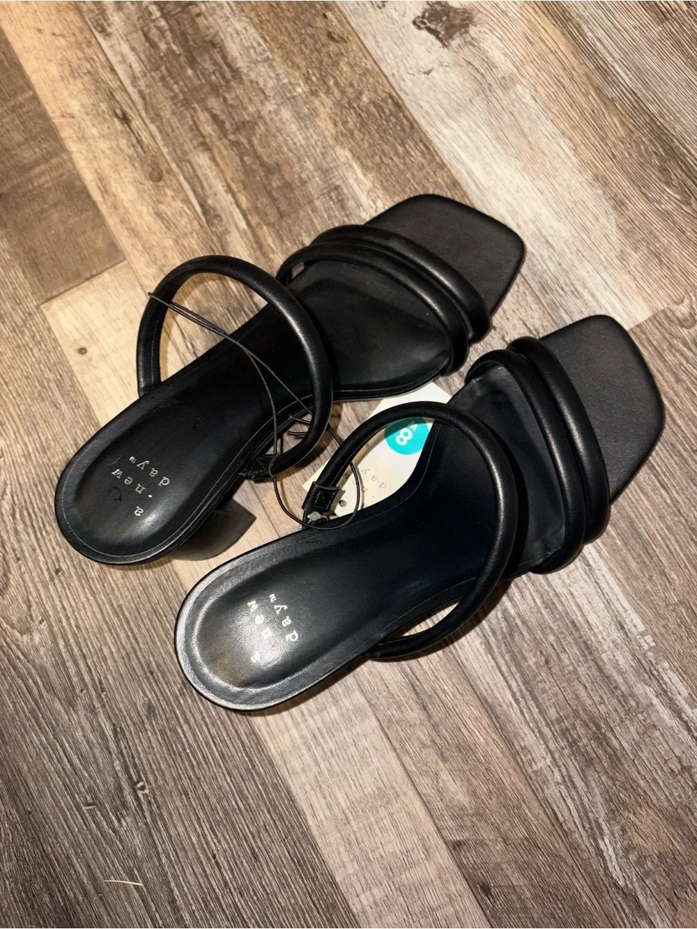 A New Day Black Triple-Strap Square-Toe Heeled Sandals